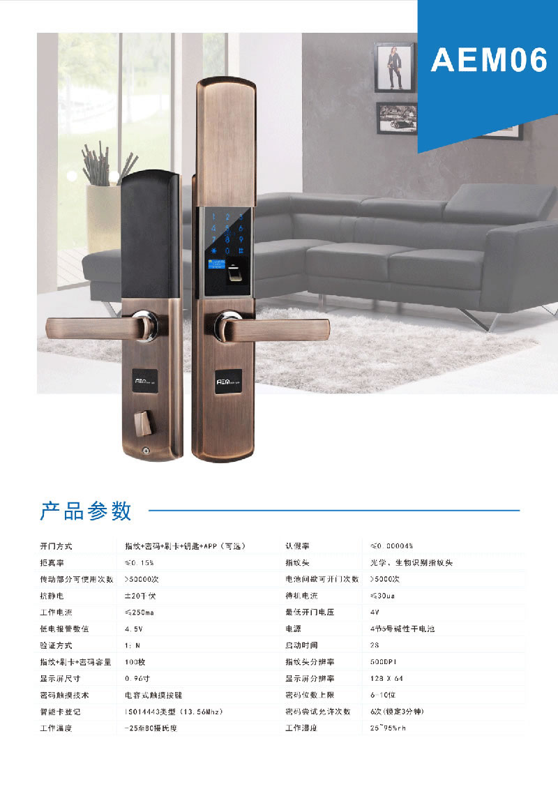 艾尔迈智能锁 AEM06家用智能防盗门密码门锁磁卡锁