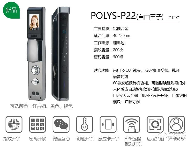 铂力斯盾智能锁 P22全自动猫眼可视智能门锁