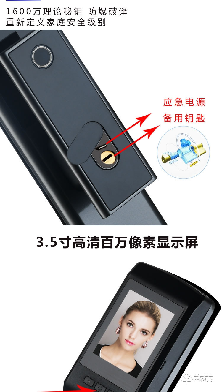 巨石智慧智能锁 F5全自动可视家用指纹锁