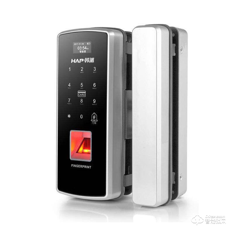 韩派智能锁 HP-PB016玻璃门指纹锁双门免开孔锁