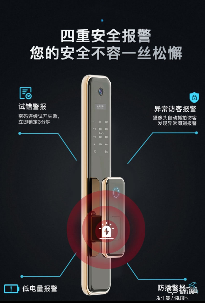 艾仕臣智能锁 ASC-QA002全自动远程监控摄像头电子锁