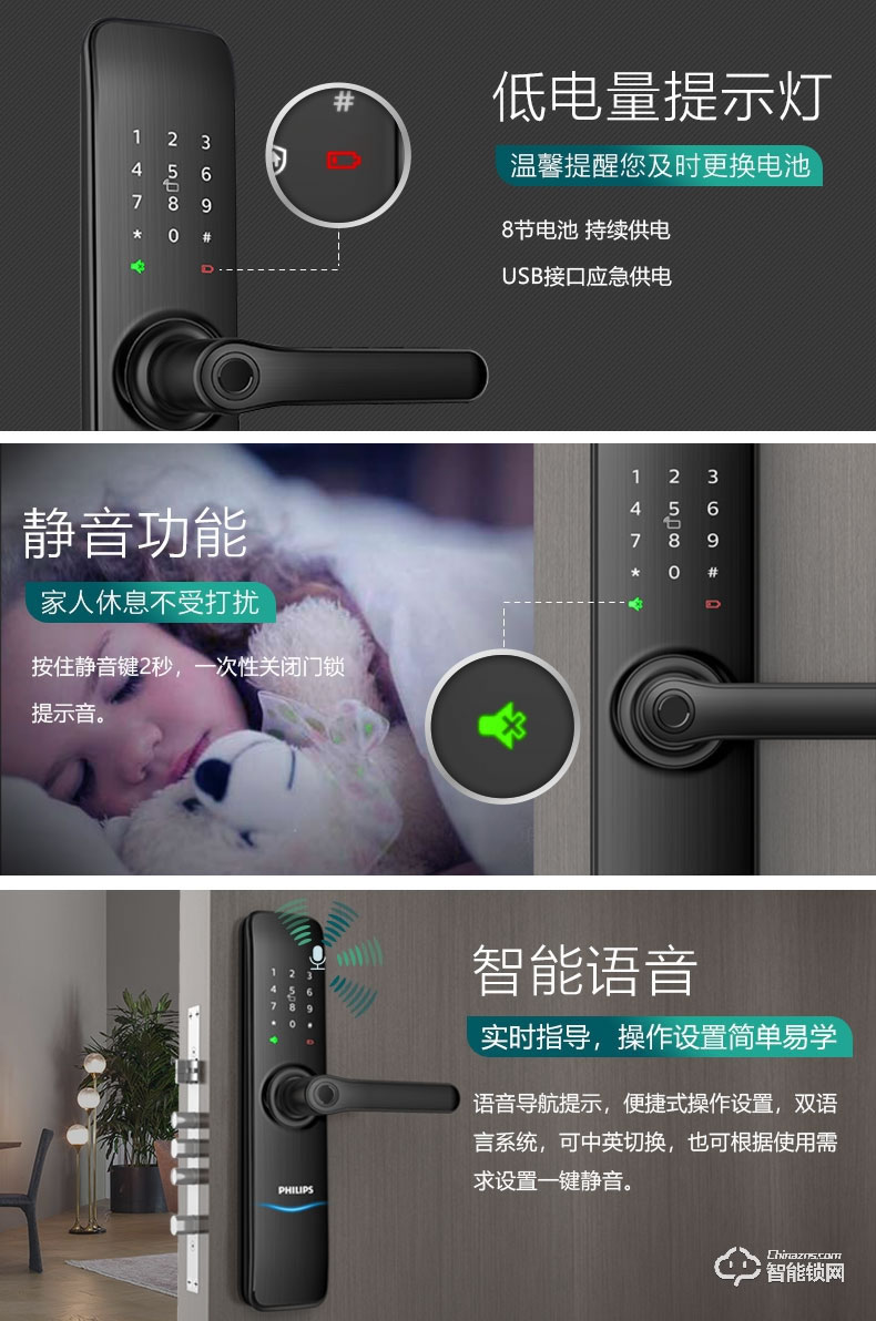 飞利浦智能锁 7100DS家用防盗门智能锁密码锁