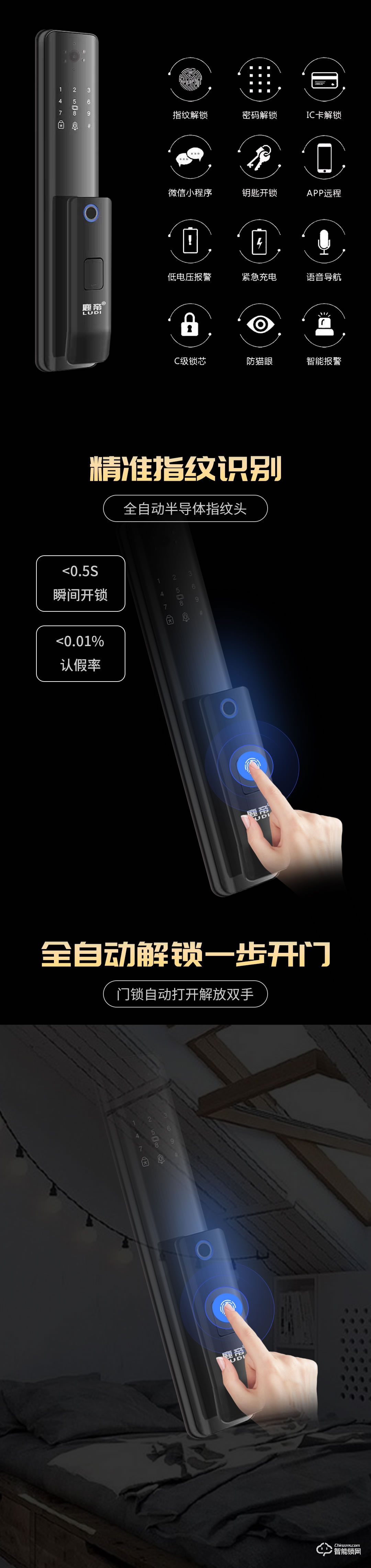 鹿帝智能锁 LD旗舰版全自动猫眼智能门锁