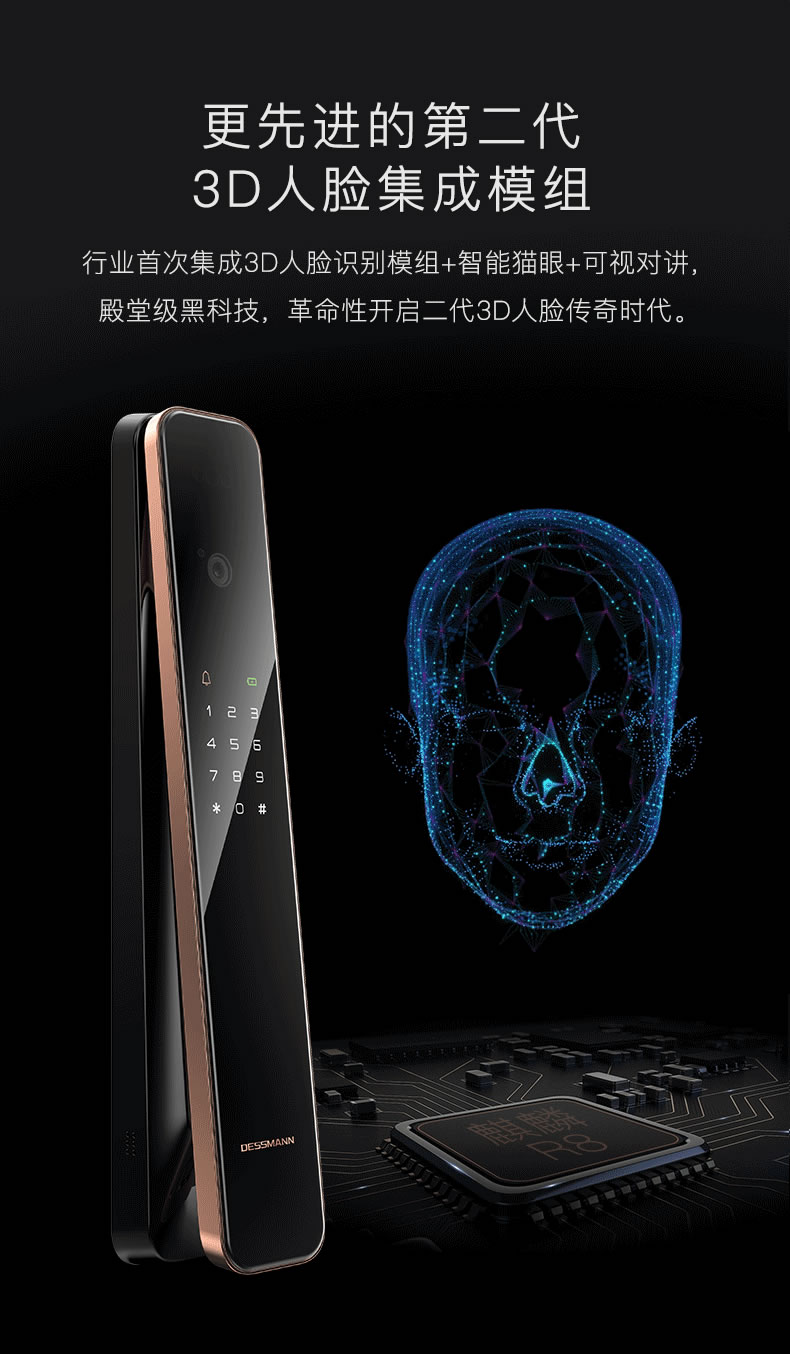 德施曼智能锁 R8家用3D人脸智能视频锁