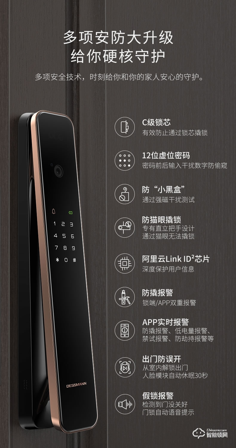 德施曼智能锁 R8家用3D人脸智能视频锁