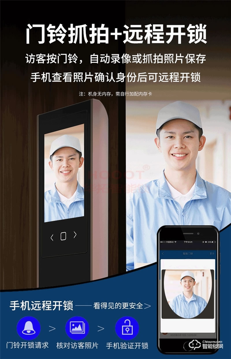 华拓智能锁 MT30曲面屏摄像头指纹密码锁