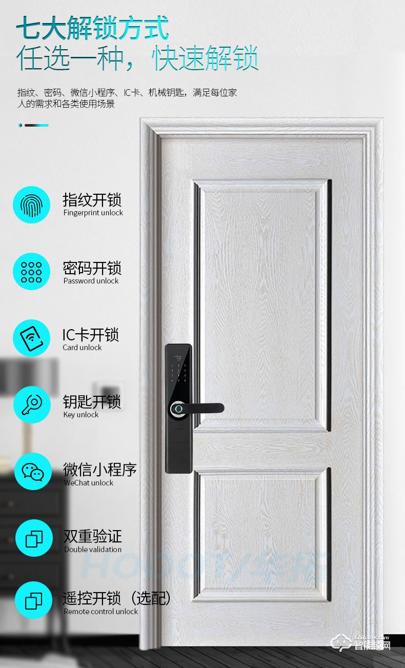 华拓智能锁 T100X全自动一握开指纹锁