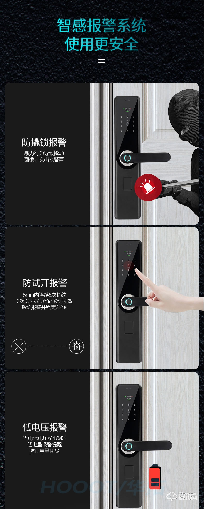 华拓智能锁 T100X全自动一握开指纹锁
