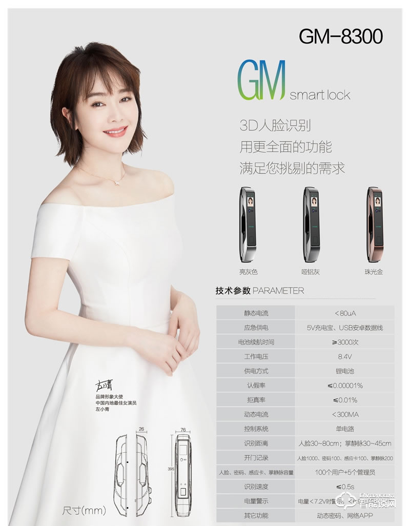 亚蒂仕智能锁 GM8300全自动人脸智能锁
