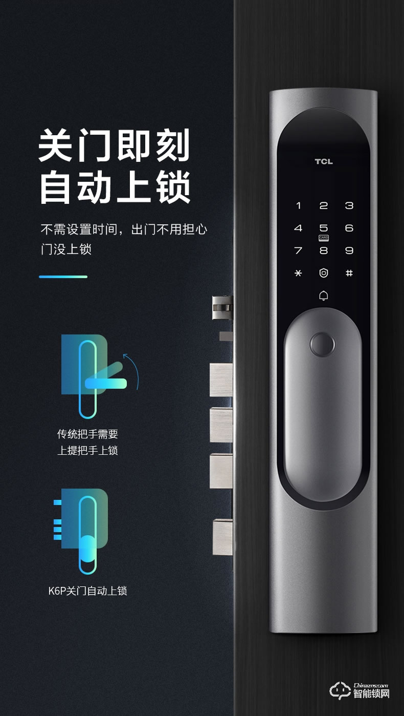 TCL智能锁 K6P家用防盗门推拉式电子密码锁