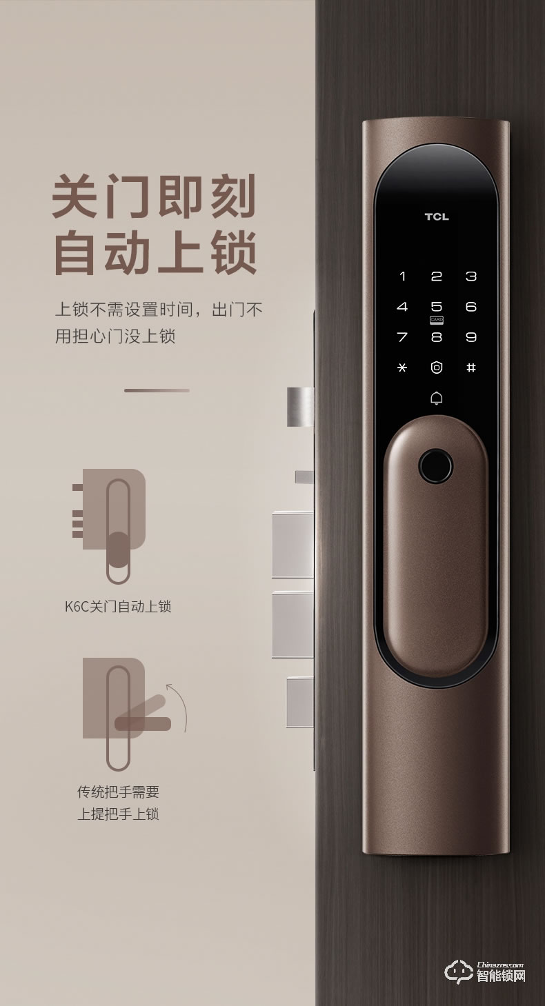 TCL智能锁 K6C全自动防盗门锁推拉式密码锁