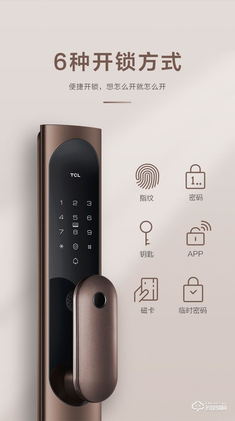 TCL智能锁 K6C全自动防盗门锁推拉式密码锁