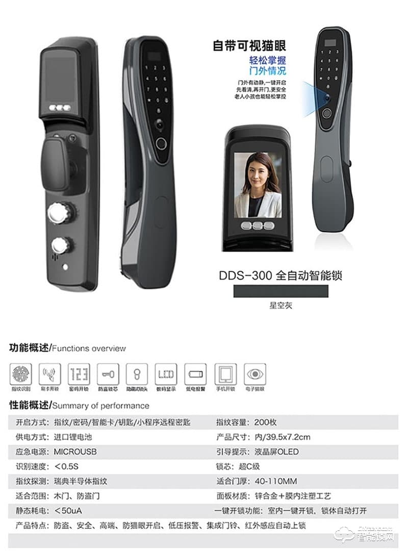 帝德森智能锁 DDS-30家用可视猫眼智能锁