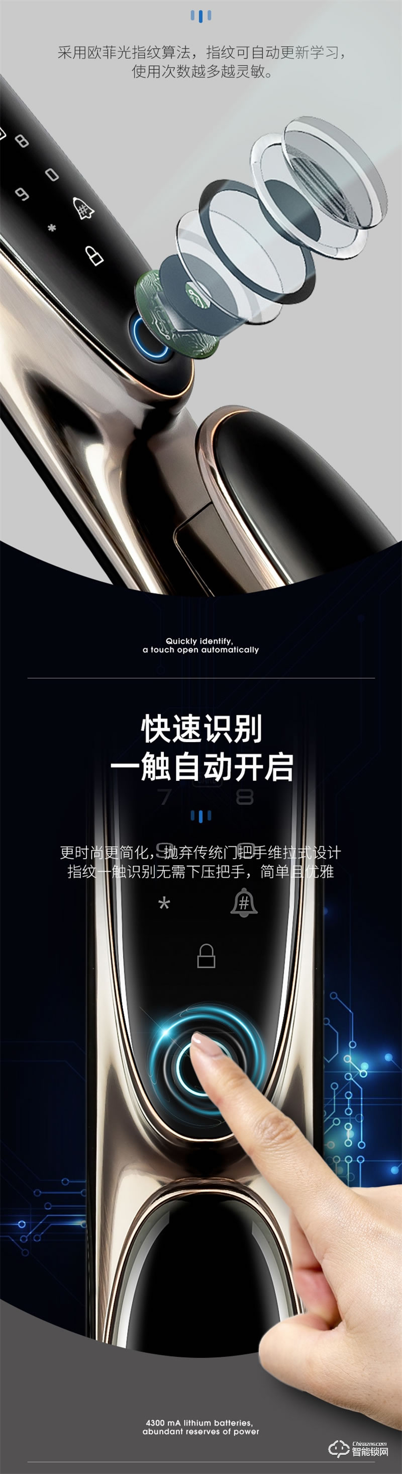 超人智能锁Q6-M 360°任意角度识别