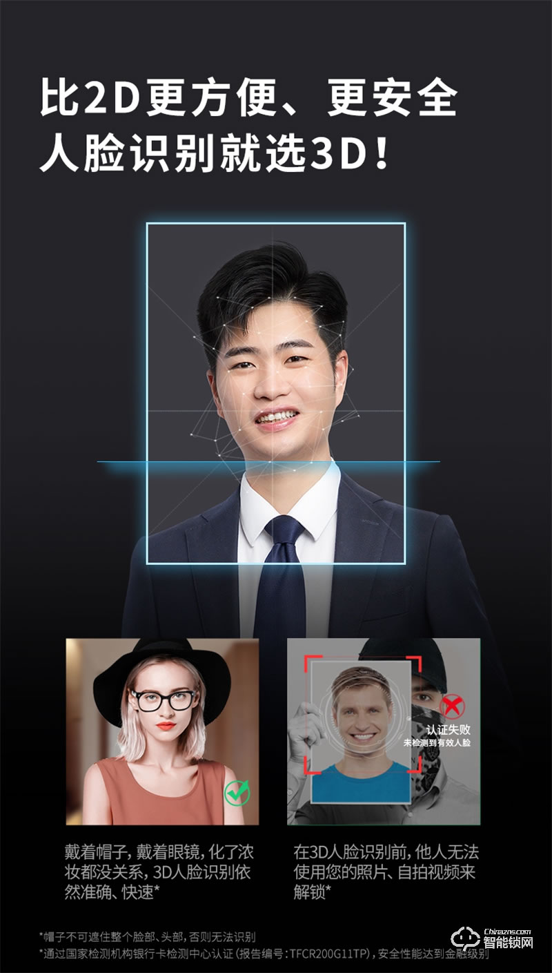 凯迪仕K20-F 3D人脸识别指纹锁家用防盗门锁