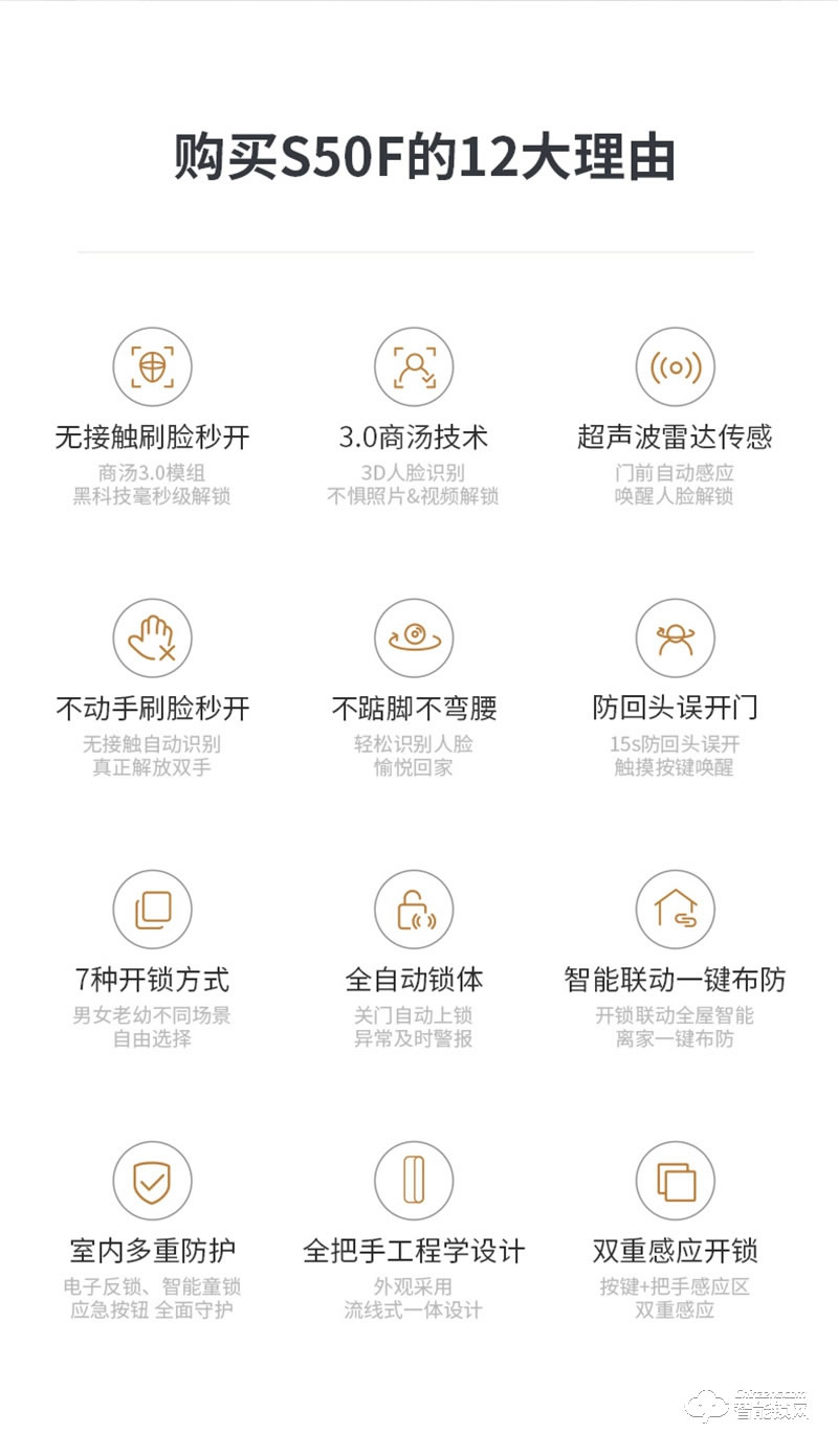 鹿客s50f密码锁 家用防盗门指纹锁3D人脸识别智能锁